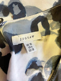 JIGSAW SILK BLACK & BLUE PATTERNED SHORT SLEEVE TOP SIZE 10