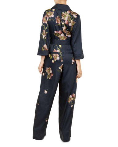 TED BAKER NAVY BLUE FLORAL KENSIDY ARBORETUM PYJAMA JUMPSUIT SIZE 2 UK 10/12