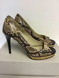 MARKS & SPENCER AUTOGRAPH BEIGE SNAKESKIN LEATHER PEEPTOE HEELS SIZE 3.5/36
