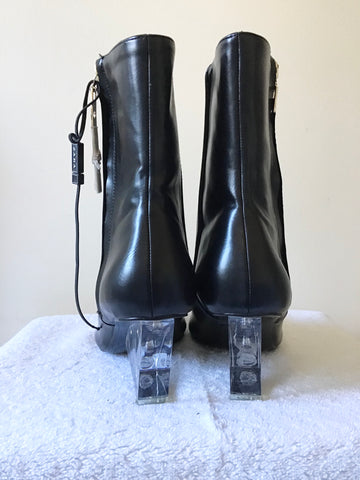 BRAND NEW ZARA BLACK LEATHER PERSPEX HEEL ANKLE BOOTS SIZE 7/40