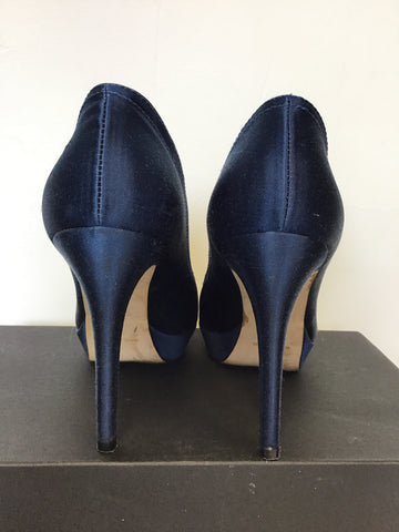 REISS MIDNIGHT BLUE SATIN PLATFORM SOLE HEELS SIZE 5/38
