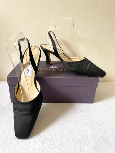 JOSEPH AZAGURY LONDON BLACK SATIN SLINGBACK HEELS SIZE 7/40