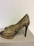 MARKS & SPENCER AUTOGRAPH BEIGE SNAKESKIN LEATHER PEEPTOE HEELS SIZE 3.5/36