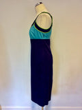 BODEN NAVY BLUE & TURQOUISE COTTON PENCIL DRESS SIZE 10L