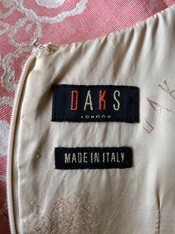 DAKS ROSE PINK & BEIGE PRINT SILK & COTTON BLEND CAP SLEEVE DRESS SIZE 10