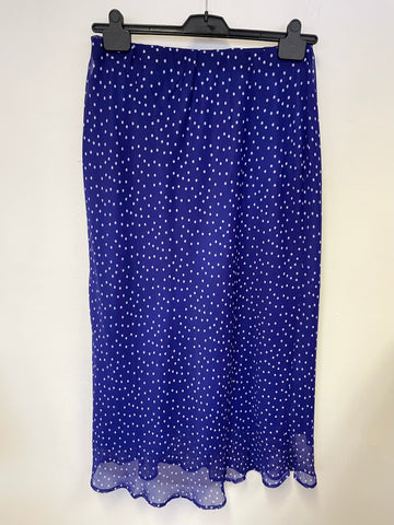 PENNY PLAIN BLUE & WHITE SPOT LONG SKIRT & MATCHING LONG SLEEVE BLOUSE SIZE 14
