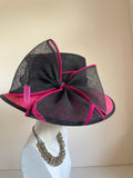 JACQUES VERT DARK PINK & BLACK BOW & FEATHER TRIM FORMAL HAT