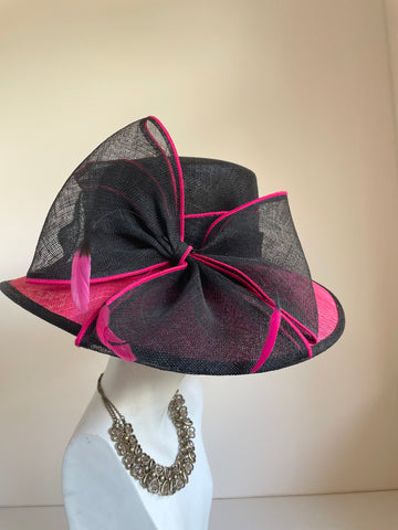 JACQUES VERT DARK PINK & BLACK BOW & FEATHER TRIM FORMAL HAT