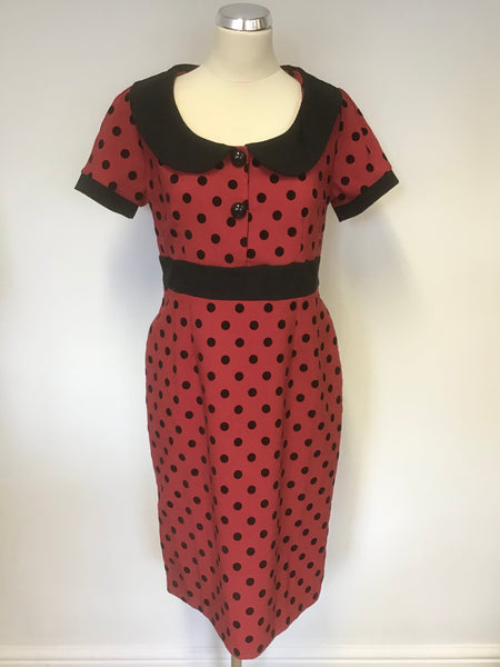 BRAND NEW COLLECTIF RED & BLACK SPOT SHORT SLEEVE PENCIL DRESS SIZE 16