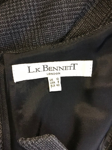 LK BENNETT GREY CHECK WOOL BELTED PENCIL DRESS SIZE 12