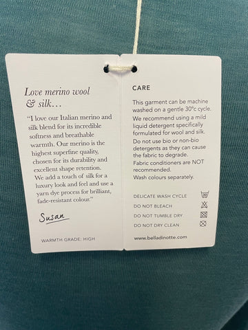 BRAND NEW BELLA DI NOTTE ITALIAN GREEN MERINO WOOL & SILK CROSS OVER FINE KNIT TOP SIZE 12