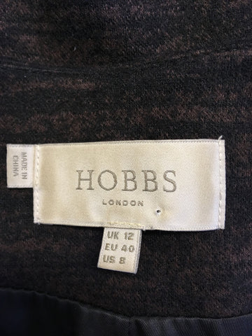 HOBBS BROWN & BLACK PRINT WOOL BLEND ZIP UP JACKET & SKIRT SIZE 12/14