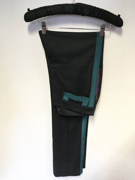MULBERRY BLACK & GREEN TRIM FINE PINSTRIPE STRAIGHT LEG TROUSERS SIZE 10