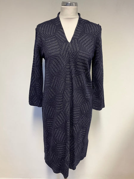 PHASE EIGHT NAVY BLUE  METALLIC JERSEY SHIFT DRESS SIZE 10