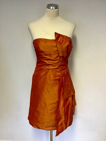 KAREN MILLEN BURNT ORANGE TAFFETA STRAPLESS DRESS SIZE 10