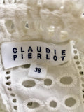 CAUDIE PIERLOT WHITE BROIDERY ANGLAISE HIGH NECK TOP SIZE 38 UK 10