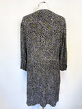 MASAI BLACK,WHITE & YELLOW PRINT V NECK 3/4 SLEEVE TUNIC/ SHORT DRESS SIZE L