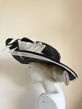 BRAND NEW ROSE BELINDA BLACK & IVORY DOUBLE BRIM BOW & FEATHER TRIM FORMAL HAT