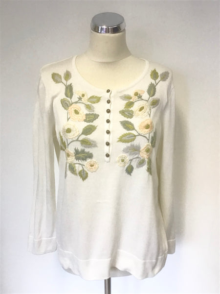 PERUVIAN CONNECTION WHITE EMBROIDERED PRIMA COTTON JUMPER SIZE L