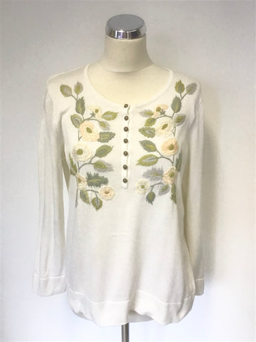 PERUVIAN CONNECTION WHITE EMBROIDERED PRIMA COTTON JUMPER SIZE L