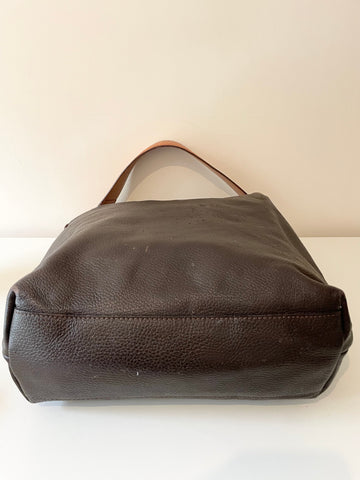 HOBBS DARK BROWN & TAN LEATHER SHOULDER BAG WITH DETACHABLE COIN PURSE