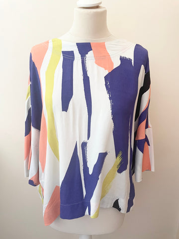 KIN IVORY & MULTICOLOURED PRINT TIE BACK TOP SIZE M