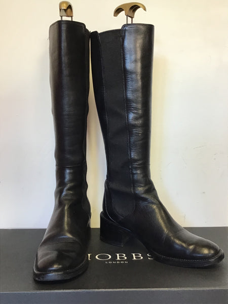 HOBBS JAMIE BLACK LEATHER KNEE LENGTH BOOTS SIZE 4.5/37.5