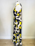 LK BENNETT LINA BLUE & YELLOW PATTERNED SLEEVELESS MAXI DRESS SIZE 10