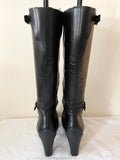 ECCO BLACK LEATHER BUCKLE TRIM HEELED BOOTS SIZE 6/39