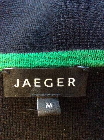 JAEGER BLACK WITH FAWN,WHITE & GREEN STRIPE WOOL KNIT DRESS SIZE M