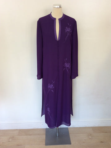JACQUES VERT PURPLE EMBROIDERED LONG DUSTER COAT SIZE 16