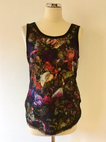 MARCCAIN BLACK & MULTICOLOURED FLORAL PRINT LACE OVERLAY VEST TOP SIZE N5 UK 14