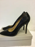 WHISTLES BLACK LEATHER SNAKESKIN HEELS SIZE 7.5/41