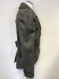 BRAND NEW LABEL LAB DARK GREY HERRINGBONE TWEED WAX COTTON TRIMMED COLLARED JACKET SIZE 14