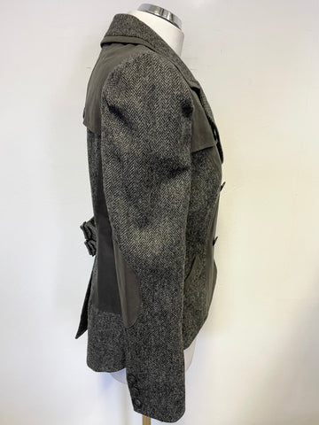 BRAND NEW LABEL LAB DARK GREY HERRINGBONE TWEED WAX COTTON TRIMMED COLLARED JACKET SIZE 14