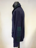 TOMMY HILFIGER NAVY BLUE & GREEN TARTAN TRIM COLLARED CARDIGAN  SIZE XXL