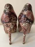 LK BENNETT BROWN,TERRACOTTA & CREAM SNAKESKIN PRINT PEEPTOE LEATHER HEELS SIZE 5/38