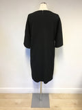 JAEGER BLACK WOOL SHORT SLEEVE SHIFT DRESS SIZE S