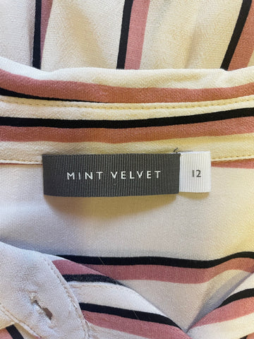 MINT VELVET PINK & BLACK STRIPE LONG SLEEVED BLOUSE SIZE 12