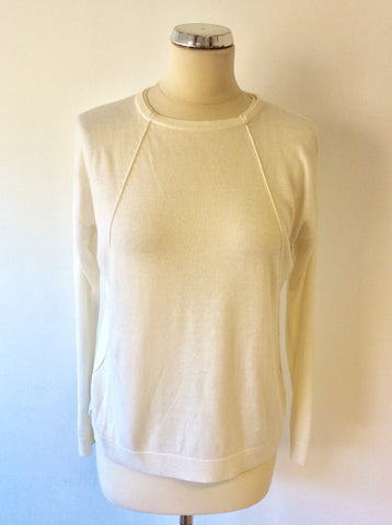 WHISTLES WHITE COTTON FINE KNIT LONG SLEEVE JUMPER SIZE S