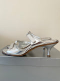 AFEF ITALIAN SILVER SLIP ON HEELED SANDALS SIZE 4/37