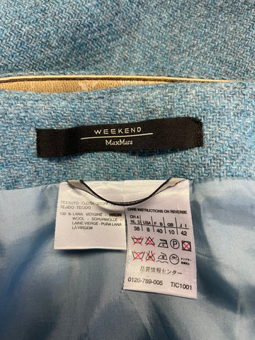MAX MARA TURQUOISE WOOL BELTED PENCIL SKIRT SIZE 10