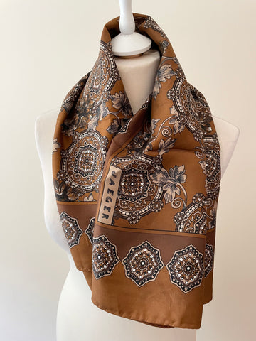 VINTAGE JAEGER TAN BROWN 100% SILK PAISLEY PRINT LARGE SILK SCARF