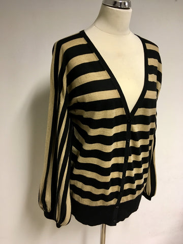 ESCADA BLACK & CAMEL STRIPED MERINO WOOL CARDIGAN SIZE XL