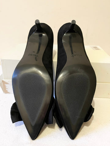 BRAND NEW ZARA BLACK SUEDE BOW TRIM KITTEN HEELS SIZE 7/40