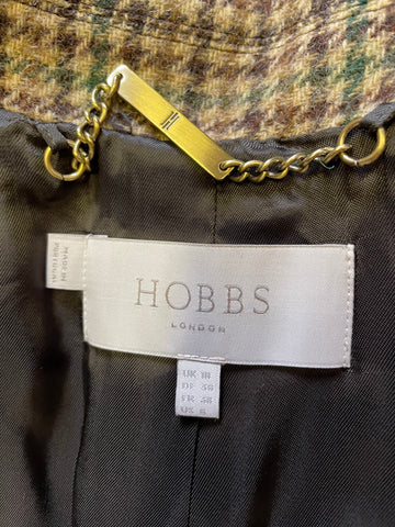 HOBBS BROWN TWEED CHECK 100% WOOL KNEE LENGTH  COAT SIZE 10