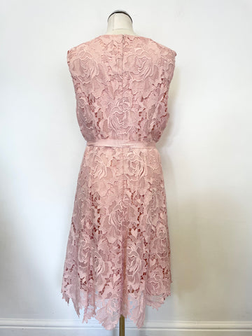 PHASE EIGHT PINK LACE SLEEVELESS TIE BELT SPECIAL OCCASION DRESS SIZE 16