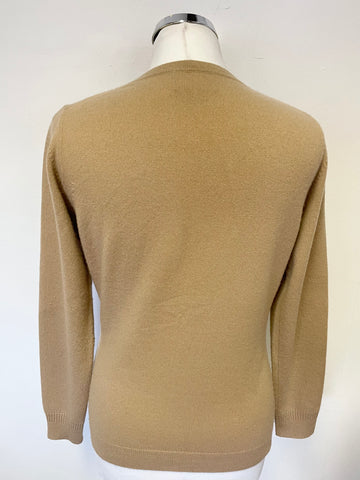 PURE COLLECTION CAMEL 100% CASHMERE ROUND NECK LONG SLEEVE JUMPER SIZE 10