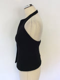 DONNA KARAN BLACK WOOL HALTERNECK WAISTCOAT TOP SIZE 10