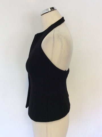 DONNA KARAN BLACK WOOL HALTERNECK WAISTCOAT TOP SIZE 10